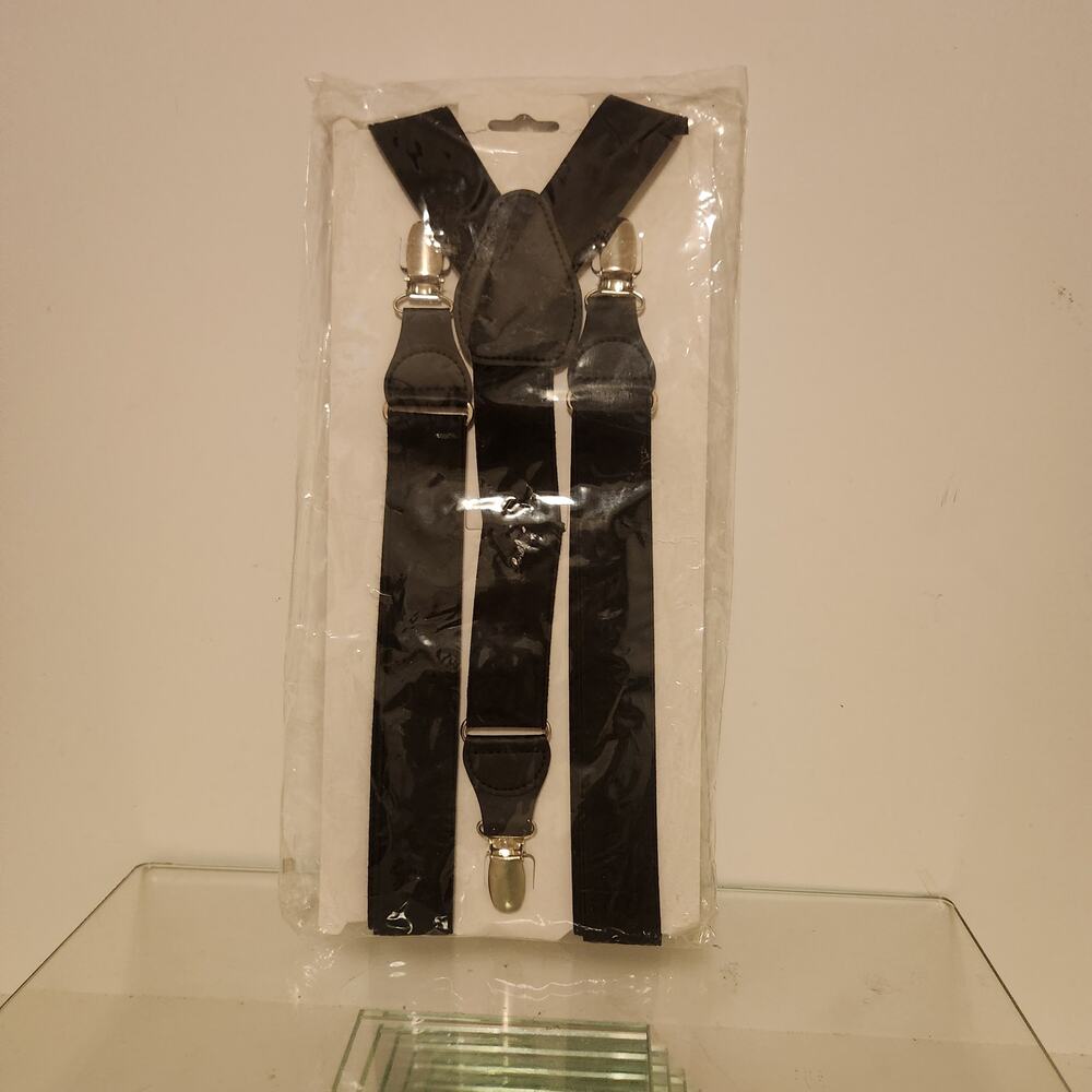 NIP Adjustable Black And Silver Suspenders Clip Style